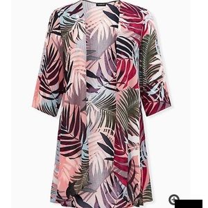 DUSTY CORAL MULTI LEAF CRINKLE GAUZE HI-LO KIMONO